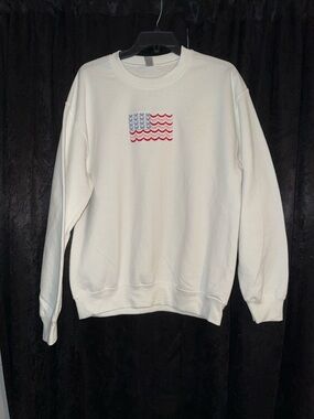 Gildan White Crewneck Sweatshirt with Red & Blue & Pink Embroidery